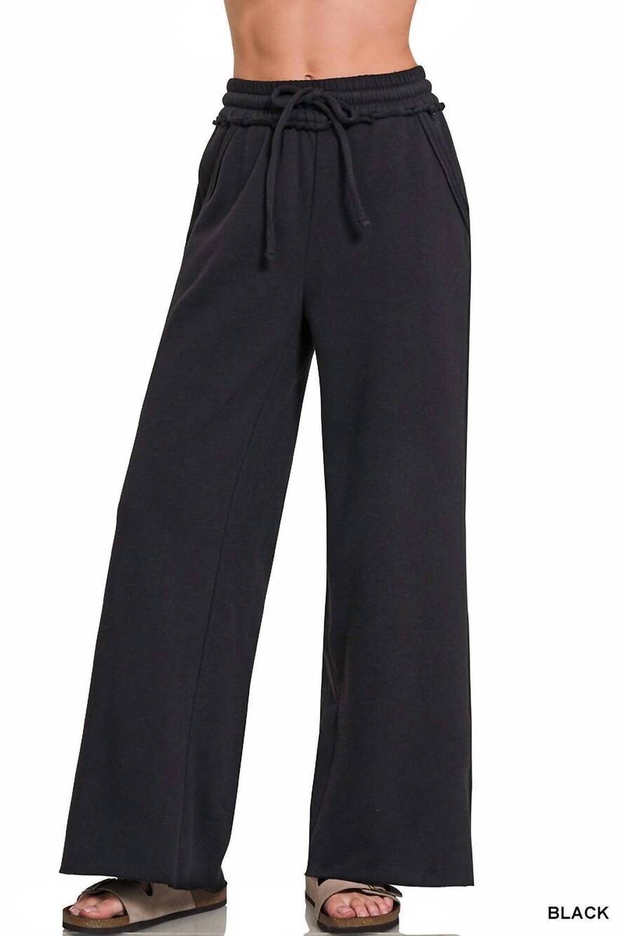 NEW ZENANA women's fleece exposed sweatpants in black